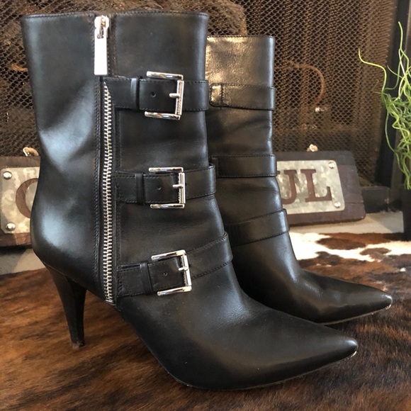Michael Kors mid-calf black leather bootie - Picture 1 of 3